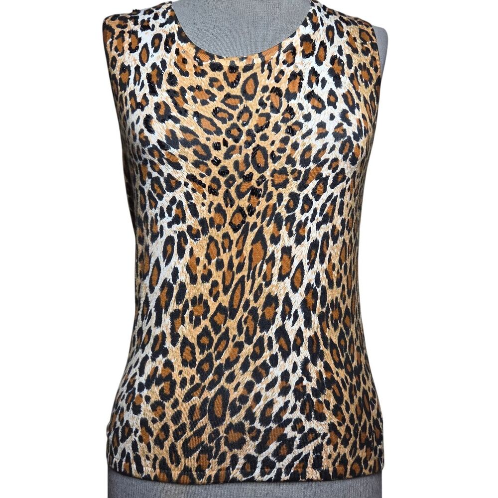 Animal Print Sleevless Beaded Sweater Size Small
